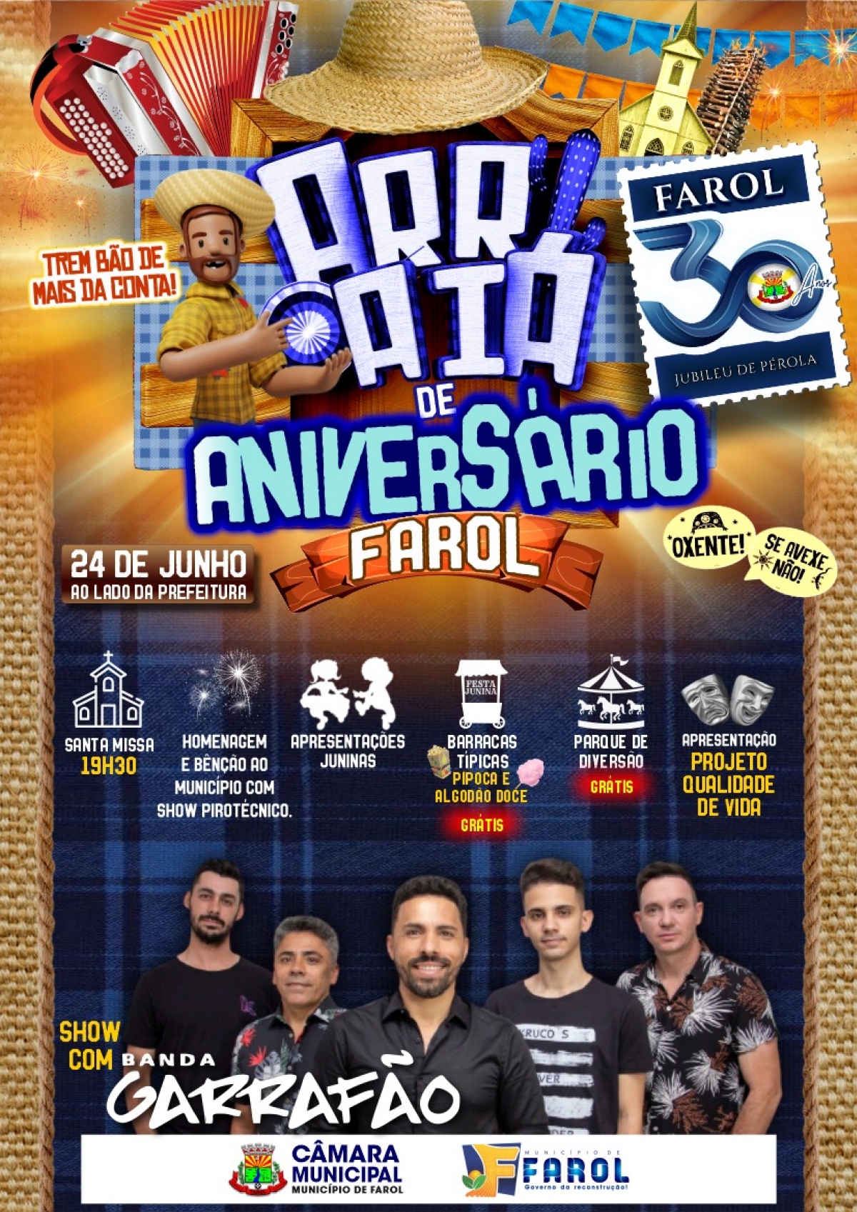 Sábado 24: Arraiá de Aniversário com Missa, Barracas Típicas e Show marcam os 30 anos de Farol