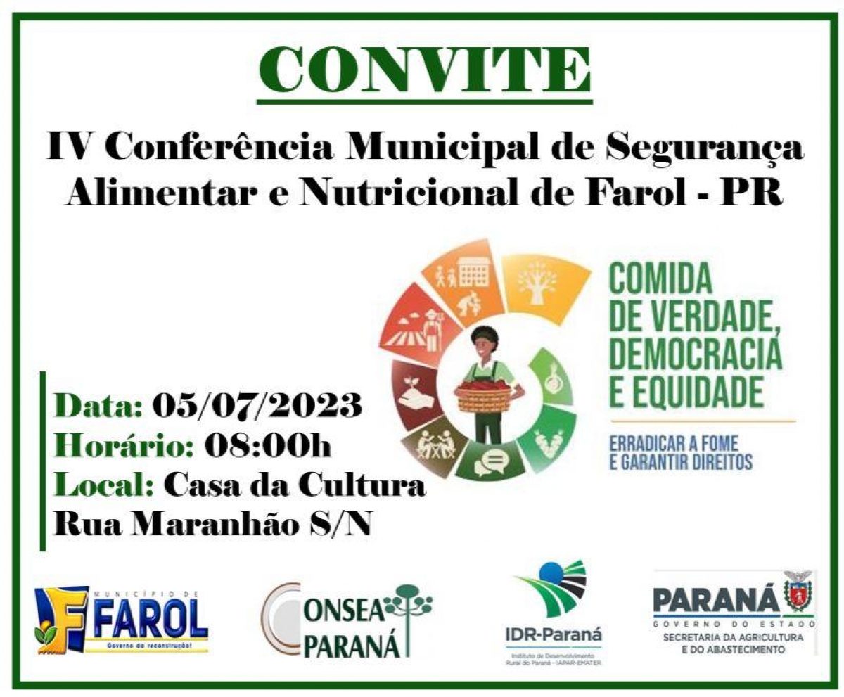 IV Conferência Municipal de Segurança Alimentar e Nutricional será realizada nesta quarta-feira, 5 