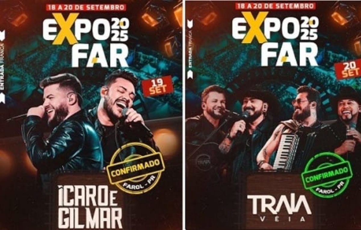 EXPOFAR 2025: primeiros shows anunciados com Ícaro & Gilmar e Traia Véia