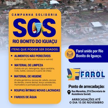 Município de Farol lança campanha solidária em apoio a Rio Bonito do Iguaçu